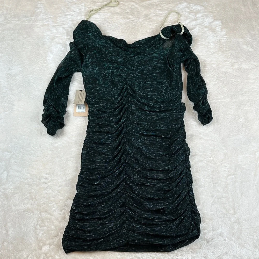 NWT Bailey 44 Kha Emerald Metallic Shimmer Ruched Long Sleeve Dress XL MSRP $228